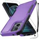 RMOCR Case Compatible with Moto G Stylus 5G 2024, Full Body Heavy Duty Rugged Shockproof Protective Phone Cover with Lanyard Strap, Tempered Glass Screen Protector, Lavender