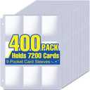 400 Pack Card Sleeves Binder Sheets, 9 Pocket Card Sleeves for 3 Ring Binder, Holds 7200 Cards, Trading Cards Sleeves Fit for Baseball, Football, Game, Business Cards