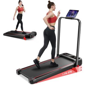 RHYTHM FUN Incline Foldable Treadmill, Walking Pad Treadmill with Incline, 300 lbs Portable Treadmills with Handles for Home Office Use, Under Desk Compact Walking Pad