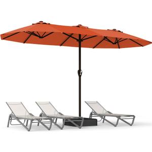 15FT Large Patio Umbrella with Base, Double Sided Rectangular Outdoor Umbrella with Sturdy Fiberglass Ribs, UPF 50+ Sun Protection, Wind-Resistant, Waterproof Fade-Resistant Fabric for Pool, Garden, Backyard, Deck(Orange)