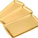 3 x 3-Piece Gold Serving Trays,304 Stainless Steel Heavy Duty Rectangular Platters,12.6 Inch Metal Food Server Set,Chip & Scratch Resistant,Rustproof Commercial Grade for Party, Wedding,Buffet,Christmas