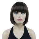 Lydell 8" Straight Short Bob Hair Flat Bangs Cute Central Dot Skin Top Heat Resistant Synthetic Wig in Light Chestnut Brown