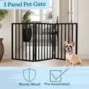 Pet Gate - 3-Panel Indoor Foldable Dog Fence for Stairs, Hallways, or Doorways - 54x24-Inch Wood Freestanding Dog Gates by PETMAKER (Black)