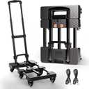 Folding Hand Truck 500lbs, Portable Heavy Duty Dolly Cart, 6 Wheels Collapsible Luggage Cart with 2 Elastic Ropes - Compact Trolley Cart for Easy Moving - Ideal Hand Cart for Travel and More,  Black