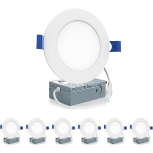 Meconard 6 Pack 4 Inch LED Recessed Ceiling Light with Junction Box, 5000K Daylight, 9W=75W 750LM, Dimmable Canless Downlights, ETL and Energy Star Listed