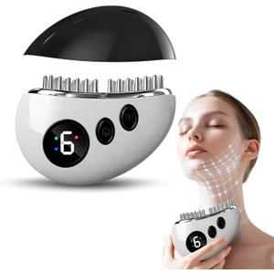 Lymphatic Contour Face Brush, Electric Face Massager with 9 Vibration Levels, Microcurrent & Warming, Rechargeable Jawline and Neck Massager for Puffiness, Chin and Facial Sculpting (White)