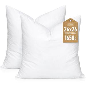 Artscope Synthetic Down Pillow Insert,26x26 Down Alternative Throw Pillow Insert. Ultra Soft Fluffy Sleeping Pillow with 100% Cotton Cover, Decorative Pillows Set of 2-White.