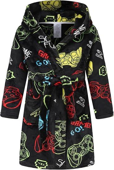 HDOBHIO Boys Girls Robes Kids Toddler Flannel Hooded Bathrobe Pajamas Sleepwear, Size: 13-14 Years