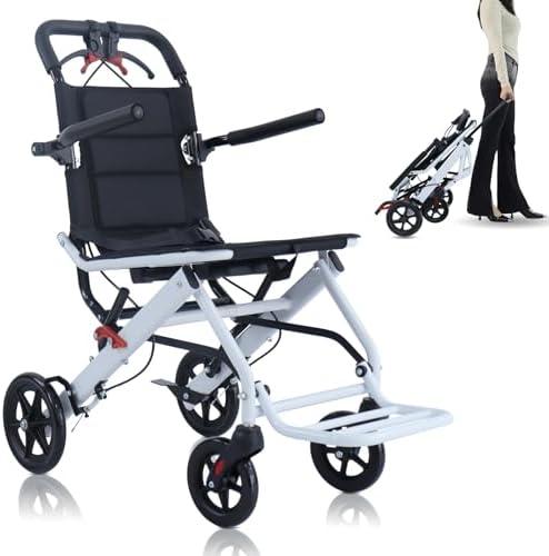 Ultralight Transport Wheelchair, Folding Portable Boarding Travelling Wheelchair with Hand Brake, Wheelchairs for Adults, Folding Wheelchairs，Trolleys for Elderly Aircraft Travel