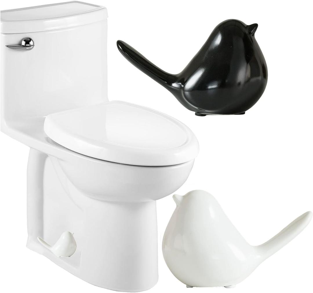 Ceramic Bird Toilet Bolt Covers Decorative Toilet Bolt Caps,Set of 2 Toilet Caps for Bottom of Toilet, Toilet Screw Cover Caps for Bolts Bathroom Decor Acessories, Easy Installation (Black+White)