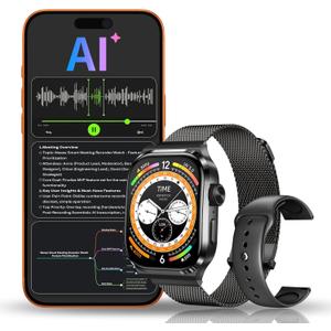 AI Smart Watch with Voice Recorder, Transcribe & Summarize with AI for Meetings, App Control, Supports 135 Languages, 2.13" AMOLED Display, Health, Fitness & Sleep Tracker, 80+ Workout Modes, Black