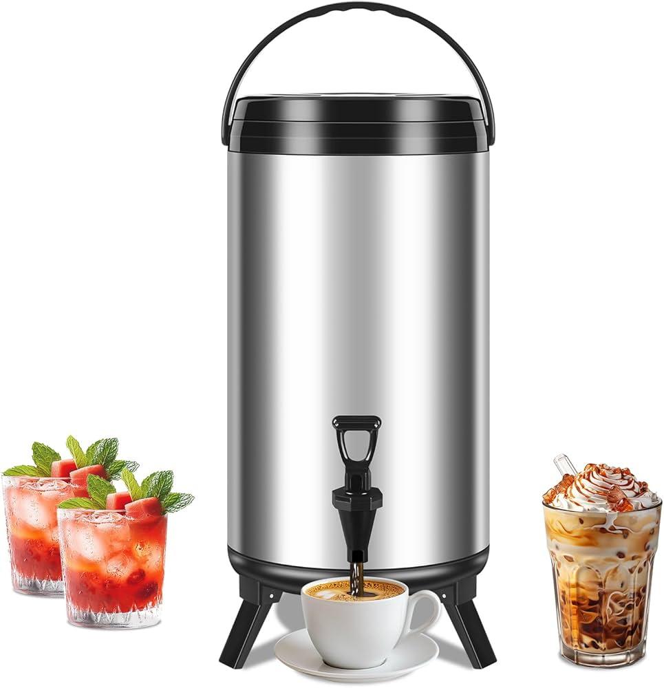 Insulated Beverage Dispenser 12L/3.2Gal, Stainless Steel Drink Dispenser, Hot Water Urn, Coffee Dispenser, Milk Bucket Pail Bucket, Hot Beverage Dispenser for Party Home (Silver)