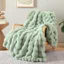 Smoofy Faux Fur Throw Blanket for Couch  Sage Fluffy Cozy Rabbit Fleece, Plush Soft Bubble Blanket for Sofa & Bed, for Mom, Warm Fuzzy Home Room Decor Throw 60" x 80"