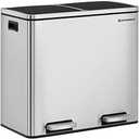 SONGMICS Trash Can, 2 x 6.3-Gallon (2 x 24L) Dual Garbage Can, Pedal Recycle Bin with Lids and Inner Buckets for Small Kitchens, Stainless Steel, Soft Closure, Airtight, Silver ULTB48NL