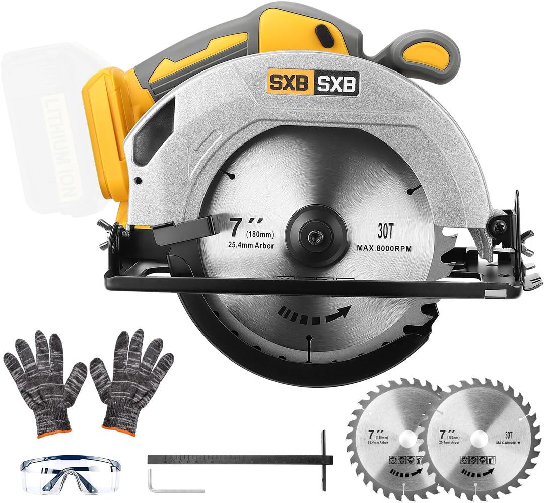 Circular Saw for De-Walt 20V Max Battery, 7-Inch Brushless Cordless Circular Saw, 8000 RPM, 0-45 Bevel, Power Tool for Wood PVC Cutting (Battery Not Included)