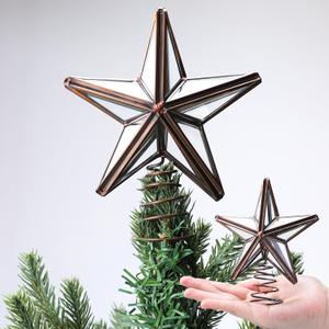Gejoy 5.5 Inch Mini Christmas Glass Star Tree Topper Miniature Treetop Xmas Treetop Ornament for Tree Home Farmhouse Holiday Party Decorations(Silver, Glass Star)