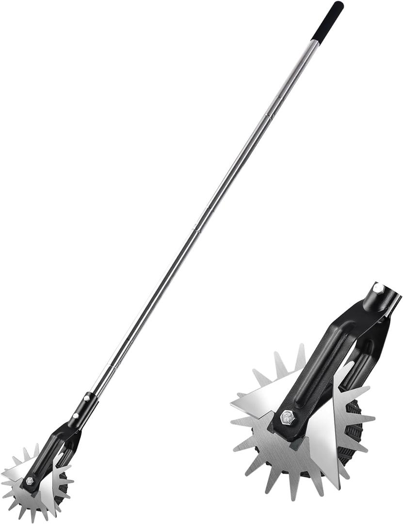 BARAYSTUS Wheel Rotary Edger Lawn Tool, Grass Edge Trimmer, Sidewalk Manual Lawn Edger, Strong 3 Sections Stainless Steel Handle with Cushion Grip, 58.3-Inch