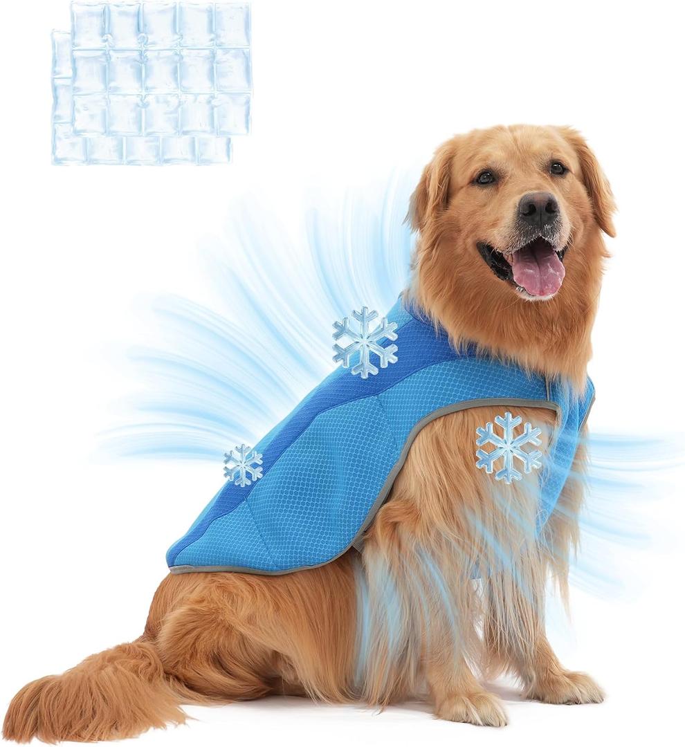 Dog Cooling Vest Harness with Large Ice Packs Adjustable Cooling Harness for Dogs Outdoor Activity in Hot Weather Blue, L