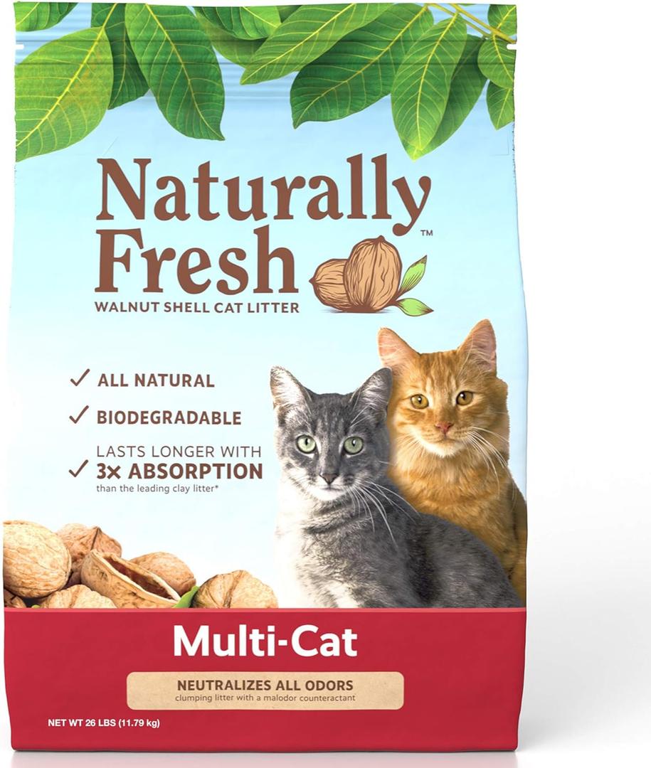 Naturally Fresh Cat Litter Made From Walnut Shells, Unscented, Multi-Cat, Upcycled, Low Dust, Sustainable, 26 Lbs