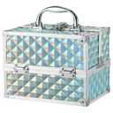 RENESSA Makeup Train Case Portable Makeup Case Organizer Cosmetic Box Make Up Box Makeup Organizer Cosmetic Storage Cases with Locking Nail Kit Organizer Travel Case Shiny Blue