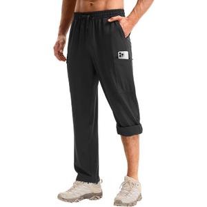 baleaf Men's Hiking Pants Water Resistant Convertible Cargo Capri Roll Up Capri UPF50+ Zipper Pockets Clothing Travel (Medium, Black)