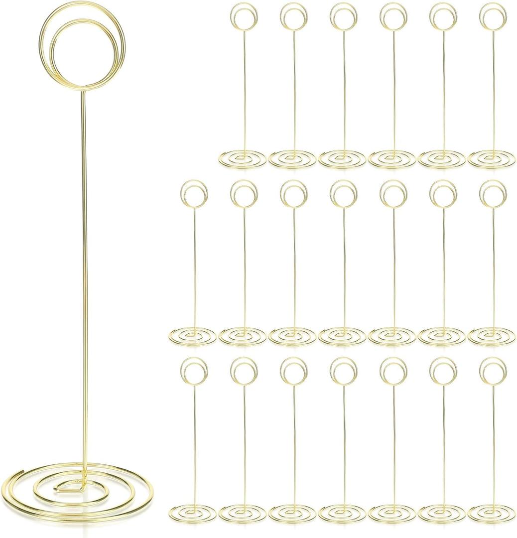 20 Pack 8.86 Inch Table Number Holder Gold Picture Holders for Tables Place Card Holder Wire Photo Holders for Tables Picture Name Menu Clips Memo Notes Cards Stand for Wedding Restaurants Birthday
