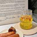 Nirvany 2 Pcs Ribbed Glass Cups, 18 Oz Vintage Drinking Glassware with Wave Shape Design, Bubble Cups for Iced Coffee, Juice, Beverage, Milk, Cocktails, Bubble Tea, and More