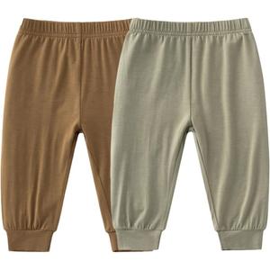 Baby Boys Girls Bamboo Viscose Jogger Pants Infant Toddler Bloomers Kids Harem Pants (2-3T, Brown+light Green)