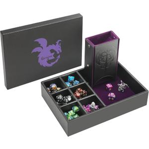 DND Dice Tray and Dice Tower with Storage, 3 in 1 Dice Rolling Tray with Lid, Portable Dice Box Storage, DND dice Holder for Dungeons and Dragons D&D RPG MTG Table Games - Purple