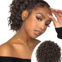 Isaic Ponytail Extension 8 Inch Short Wavy Curly Ponytails Drawstring Ponytail for Black Women Dark Brown Pony Tails Hair Extensions Synthetic Hairpiece for Daily Use
