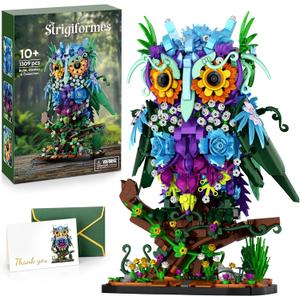 JOJO&Peach Floral Owl Toy Building Set for Girl, MOC Flower & Animal Collectible Home Decor and Office Art, Birthday Gifts Toys for Women Adults & Teens Age 8 10 12 14+ (1309 Pieces)