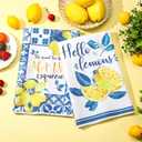 Sratte 6 Pcs Summer Lemon Kitchen Towels 24 x 16 Inch Italian Capri Tiles Lemon Dish Towels Absorbent Blue Yellow Hand Bathroom Towel Mediterranean Tea Towel for Kitchen Bath Amalfi Coast Party Decor