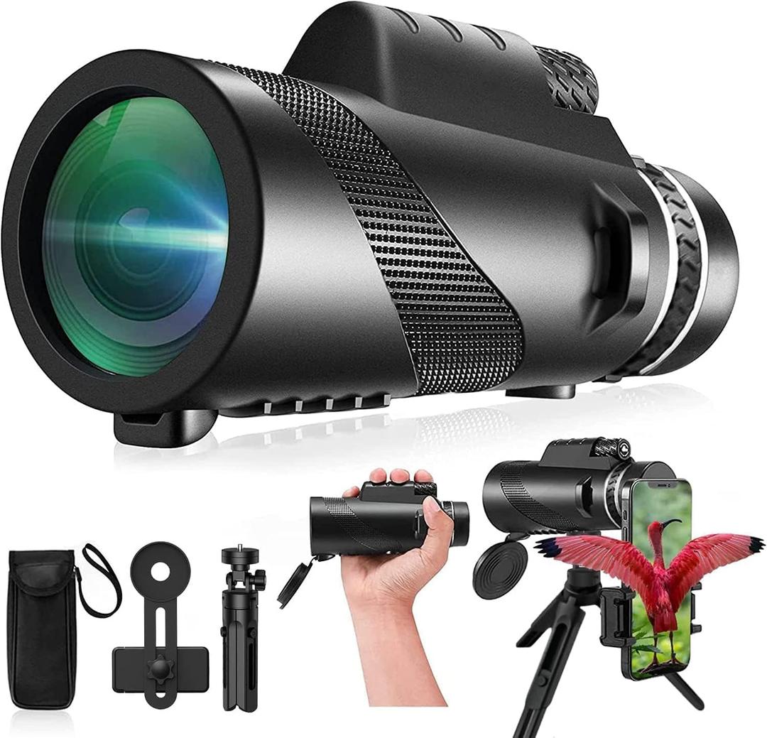 80x100 Monocular-Telescope High Powered for Smartphone Monoculars for Adults High Definition Monocular Telescope for Stargazing Hunting Wildlife Bird Watching Travel Camping Hiking-Black