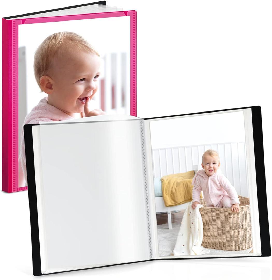 CRANBURY Small Photo Album 5x7 (Pink), 2-Pack Plastic Photo Book, 24 Pockets Show 48 Pictures, Mini Picture Binder with Customizable Album Cover, 5 x 7 Clear Sleeves