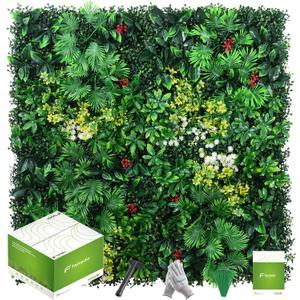 Artificial Grass Wall Panels, 12 Pack 20"x20" UV-Anti Greenery Boxwood Panels, Privacy Green Wall Decor, Plant Hedge Fence Screen for Indoor Home Wedding Decor and Outdoor Backyard