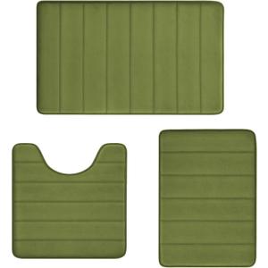 Sage Green Bathroom Rugs Sets 3 Piece Memory Foam Non Slip Bath Mats for Bathroom Floor and U-Shaped Contour Toilet Rug, Soft Washable Bathrom Sets Mats and Rugs Sets for Toilet Shower Sink