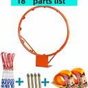 18 Inch Basketball Rim Replacement with Net, Universal Basketball Hoop Rim with Mounting Straps, Indoor Outdoor Basketball Rim for Most Backboard, Tree-Mountable Basketball Hoop Replacement