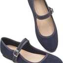 BABUDOG Womens Mary Jane Flats with Strap, Faux Suede Black Flats Shoes, Flats Shoes Women Dressy Comfortable, Size: 9