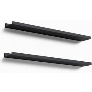 Boswillon 35.4 Inches Long Floating Shelves Wall Mounted, 2 Set Modern Black Wall Shelf for Bedroom, Nursery Book Shelf with Lip, Picture Ledge Shelf for Decor Living Room Bathroom Kitchen- Black