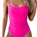 Eomenie Women's One Piece Swimsuit Tummy Control Slimming Bathing Suit Color Block Spaghetti Strap 1 Piece Swim Suit Swimwear (Large, Hot Pink)