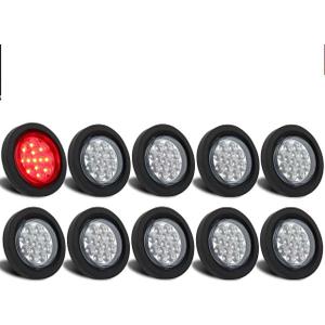 10Pcs 2.5" Inch Round Led Trailer Side Marker Clearance Lights Red Clear Lens 13 LED Reflectors w/Lights Grommets and 2 Prong Wire Pigtails Sealed Waterproof Marker Lights for Trucks 12V