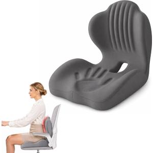 Pain Relief Ergonomic Seat Cushion with Lumbar Support, Memory Foam, L-Shaped, for Office Chair, Car Seat, Gaming Chair (Grey), Large