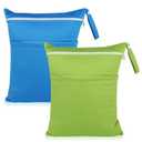 Angel Love Baby Cloth Diaper Wet/Dry Bags, 2 Pack With Two Zippered Pockets, Waterproof Washable Reusable for Travel, Beach, Pool, Gym, Swimsuits or Wet Clothes, L0109 (Green and Blue)
