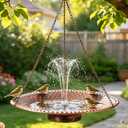 19.6" Large Bird Bath with Solar Fountain, LED & Battery Hanging Birdbath