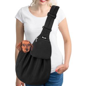 SlowTon Dog Carrier Sling - Thick Padded Shoulder Strap Adjustable Dog Carriers for Small Dogs, Puppy Carrier Purse for Pet Cat with Front Zipper Pocket Safety Belt Machine Washable (DB, L)