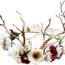 LLinfflr Deer Antler Hair Band with Flowers, Adjustable Size, 16cm-18cm Diameter, Hair Hoop, Party, Cosplay, Costume, Unisex