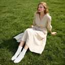 5 Pairs White Dressy Textured Short Socks Scallop Top Ankle Socks Premium Combed Cotton Cute Ruffle Stokings for Girls Casual Office Gifts Choice (White)