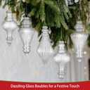 6 Pcs 5.7 inch Mercury Glass Finial Christmas Ornament Rustic Finial Vintage Ornaments Xmas Glass Mercury Hanging Decor Christmas Tree Decoration for Holiday Farmhouse(Silver)