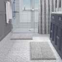 Yimobra Bathroom Rug Set 2 Piece, Soft Absorbent Microfiber Bath Mat Set, Non Slip Machine Washable Dry, Plush Shaggy Shower Rugs for Bathroom Floor, 32"x20"+24"x17", Light Gray and White
