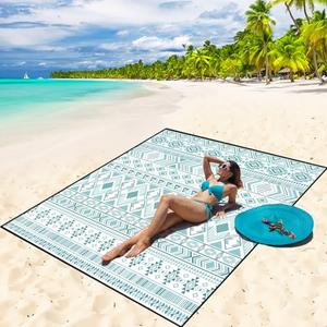 WIWIGO Beach Blanket Waterproof Sandproof Beach Mat 79" X 83"/10'x9'for 2-8 Adults Quick Drying Outdoor Picnic Mat Beach Accessories for Travel, Camping, Hiking